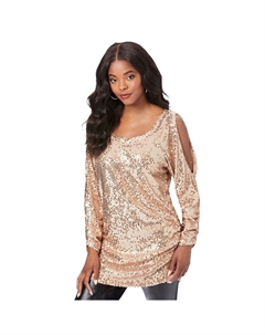 Женская туника больших размеров Roaman с пайетками и открытыми плечами, цвет Sparkling Champagne Roaman's