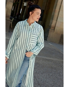 Платье рубашка из хлопкового поплина с длинными рукавами, синий Next