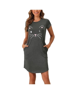 Женские пижамы с короткими рукавами и принтом, ночные рубашки, мягкая одежда для сна, милый кот, серый Cheibear