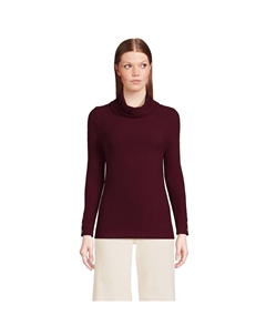 Женская водолазка в рубчик с длинными рукавами и широкой резинкой Lands End, цвет Rich Burgundy Lands' end