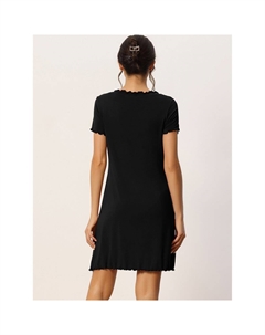 Женская рубашка для сна с коротким рукавом и рюшами, ночная рубашка, домашняя одежда, ночные рубашки, черный Cheibear