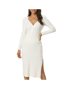 Женское облегающее вязаное платье-свитер миди с длинным рукавом и вырезом сердечком спереди с разрезом по бокам, белый Seta t