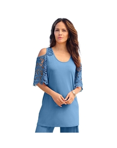 Женская туника больших размеров Roaman из ультрагладкой ткани с открытыми плечами, цвет Dusty Indigo Roaman's