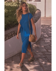 100% хлопок летнее платье с короткими рукавами и завязками сбоку, синий Next