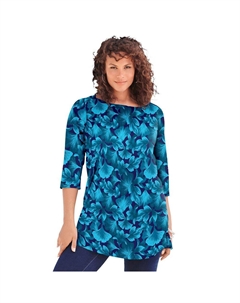 Женская туника больших размеров с вырезом «лодочка» Roaman и боковыми разрезами, цвет Teal Ginko Leaves Roaman's