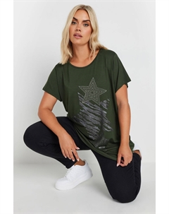 Футболка с блестками и звездами, зеленый Yours curve