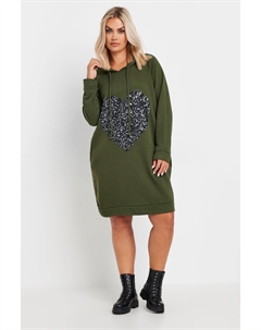 Платье толстовка с капюшоном, украшенное сердечками, зеленый Yours curve