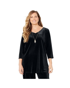 Женская бархатная туника больших размеров с v-образным вырезом в любой одежде, черный Catherine's