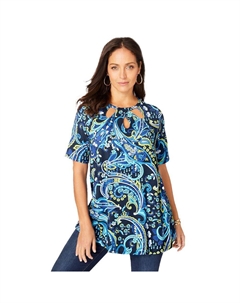 Женская свободная туника эластичного трикотажа с вырезами больших размеров, цвет Navy Painterly Paisley Jessica london