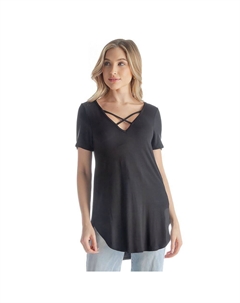 Женская туника с V-образным вырезом и перекрещивающимся вырезом, черный 24seven comfort apparel