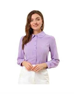 Женская рубашка на пуговицах с длинными рукавами и воротником Питера Пэна, фиолетовый Allegra k