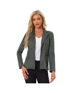 Женский офисный пиджак из искусственной замши с длинными рукавами и пуговицами с зубчатыми лацканами, цвет Dark Grey Allegra k