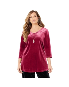 Женская бархатная туника больших размеров с v-образным вырезом в любой одежде, цвет Rich Burgundy Catherine's
