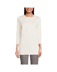 Хлопковая туника Supima с круглым вырезом Petite с рукавами 3/4, цвет Fresh Ivory Lands' end