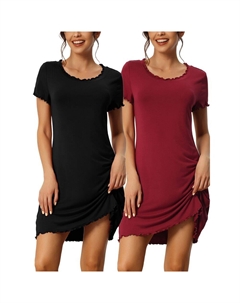 Женская рубашка для сна с коротким рукавом и рюшами, ночная рубашка, домашняя одежда, ночные рубашки, цвет Black Red Cheibear