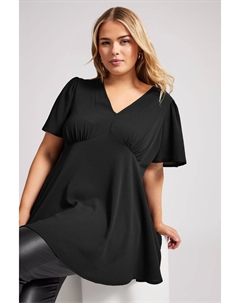 Блузка London с v образным вырезом и рукавами ангелочками, черный Yours curve