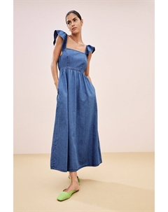 Легкое джинсовое платье миди с рукавами крылышками, синий Next