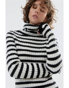 Шерстяной свитер в рубчик с водолазкой, белый H&m