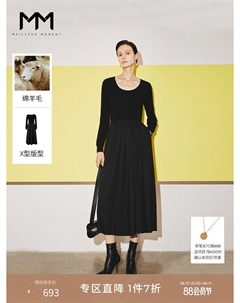 Шерстяное платье с U-образным вырезом, черный Mai meng