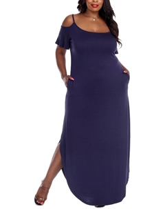 Женское трикотажное платье макси с открытыми плечами Plus Lexi, темно-синий White mark