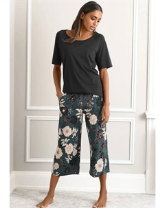 Пижама Capri (2 шт.), с брюками-кюлотами в цветочек 3/4, зеленый S.oliver