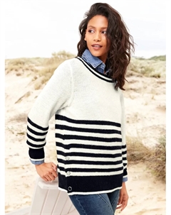 Свитер с круглым вырезом "Пуловер", цвет Ecru-Schwarz-Gestreift Heine