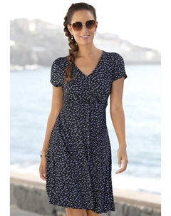 Платье из джерси с цветочным принтом и V-образным вырезом, подчеркивающее фигуру летнее платье, цвет Schwarz-Blau-Geblümt Vivance