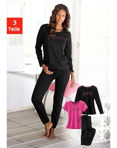 Пижама (комплект, 3 шт.), с надписью спереди, черный Vivance dreams