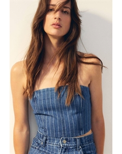 Короткий джинсовый топ-бандо, синий H&m