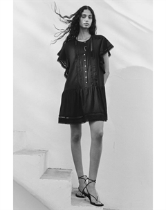 Хлопковое платье с защипами, черный H&m