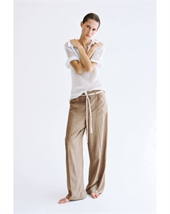 Брюки из смесового льна с завязывающимся поясом, бежевый H&m
