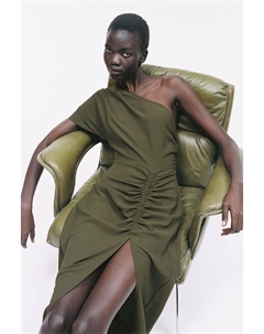 Драпированное платье на одно плечо, зеленый H&m