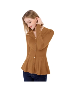 Женский пуловер в рубчик с V-образным вырезом и длинными рукавами, вязаные топы с баской Allegra k