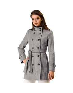 Женский двубортный зимний плащ средней длины с воротником-стойкой, бежевый Allegra k