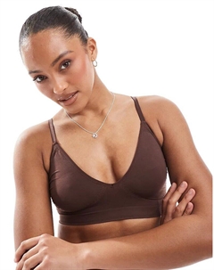 Бесшовный бюстгальтер с глубоким v-образным вырезом цвета кофейных зерен Vero moda