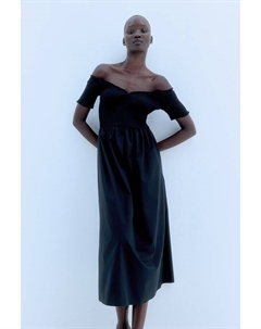 Присборенное платье с открытыми плечами, черный H&m