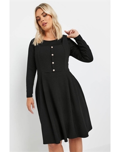 Платье сарафан с застежкой на пуговицы и фактурной резинкой, черный Yours curve