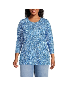 Хлопковая туника свободного кроя с круглым вырезом больших размеров Supima, цвет Ivory Blue Flowers Lands' end