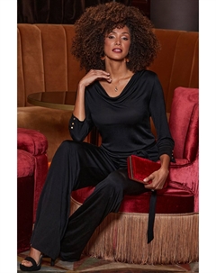 Комбинезон с широкими штанинами и воротником хомутиком, черный Sosandar