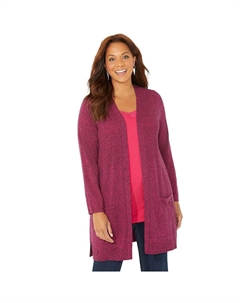Женский свитер-кардиган с меланжевым узором для миниатюрных размеров плюс размер, цвет Bright Raspberry Catherine's