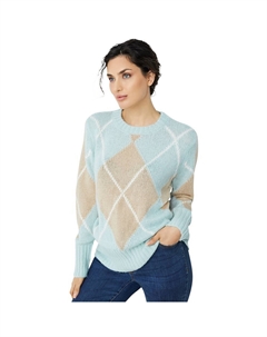 Женский пуловер с аргайлом больших размеров, цвет Antique Mint Argyle Ellos