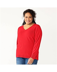 Большой размер Очень мягкий свитер с v-образным вырезом, красный Croft & barrow