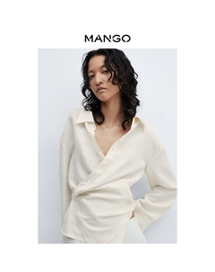 Женская рубашка льняная, светло-бежевый Mango