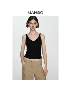 Женская кофта из тонкой трикотажной ткани с v-образным вырезом, черный Mango