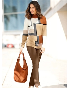 Длинный свитер "свитер с воротником-стойкой", цвет Ecru-Camel-Gemustert Classic basics