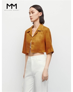 Льняная куртка с короткими рукавами, светло-коричневый Mai meng