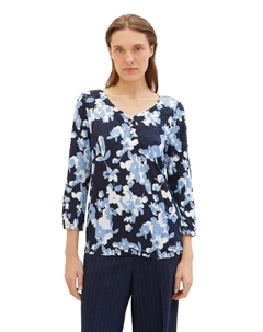 Рубашка с рукавами 3/4, принтом по всей поверхности и вырезом Henley, синий Tom tailor