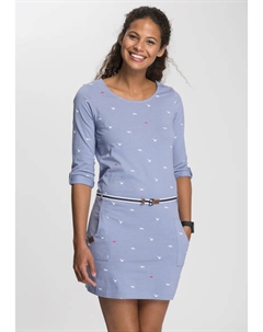 Платье из трикотажа (комплект, со съемным поясом) с летним принтом, синий Kangaroos