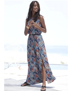 Платье макси в горошек и разрезом, платье из мягкого джерси, летнее платье, коралловый S.oliver