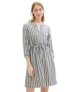 Платье-рубашка со шнуровкой, цвет Offwhite Navy Vertical Stripe Tom tailor